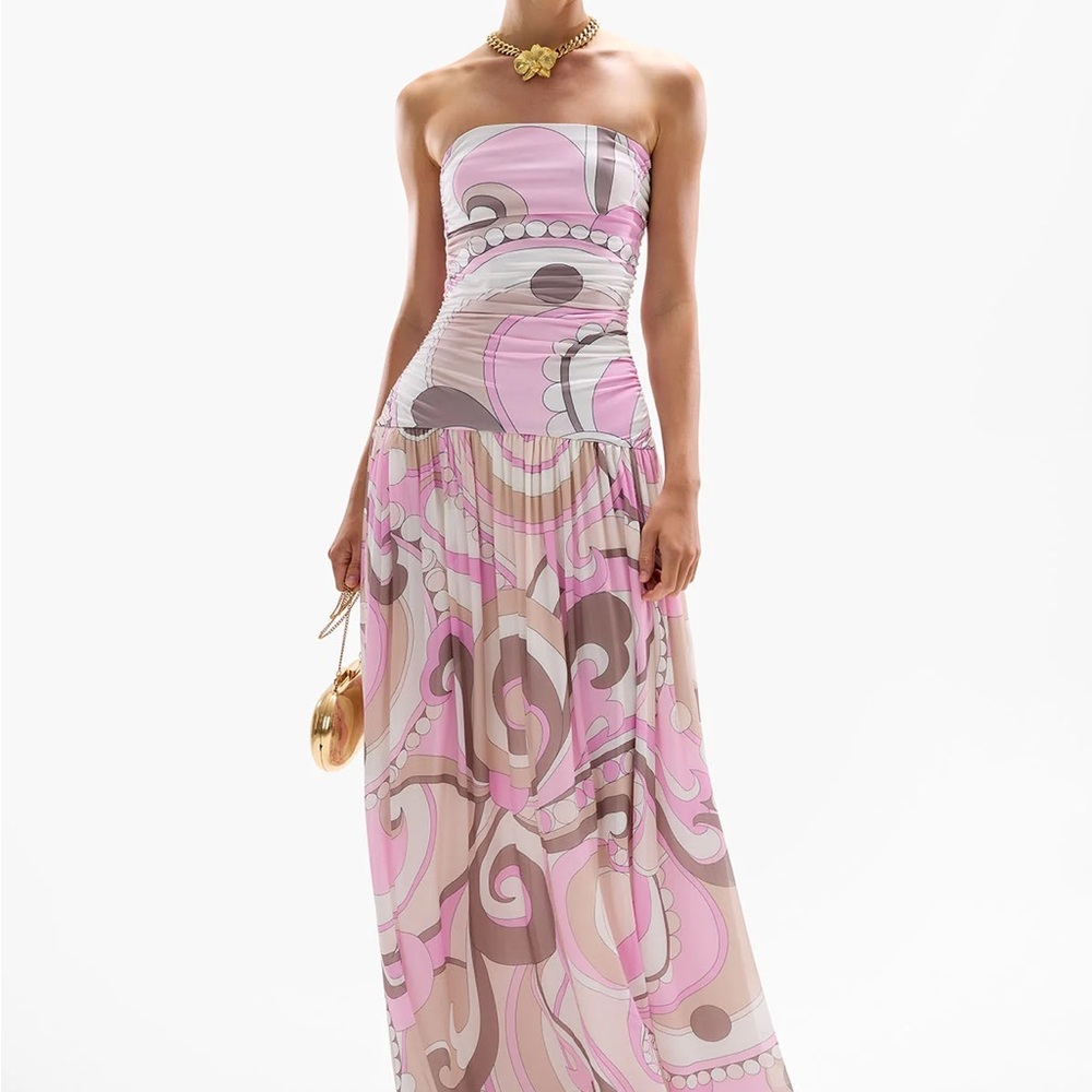 Strapless Pink Patterned Maxi Dress